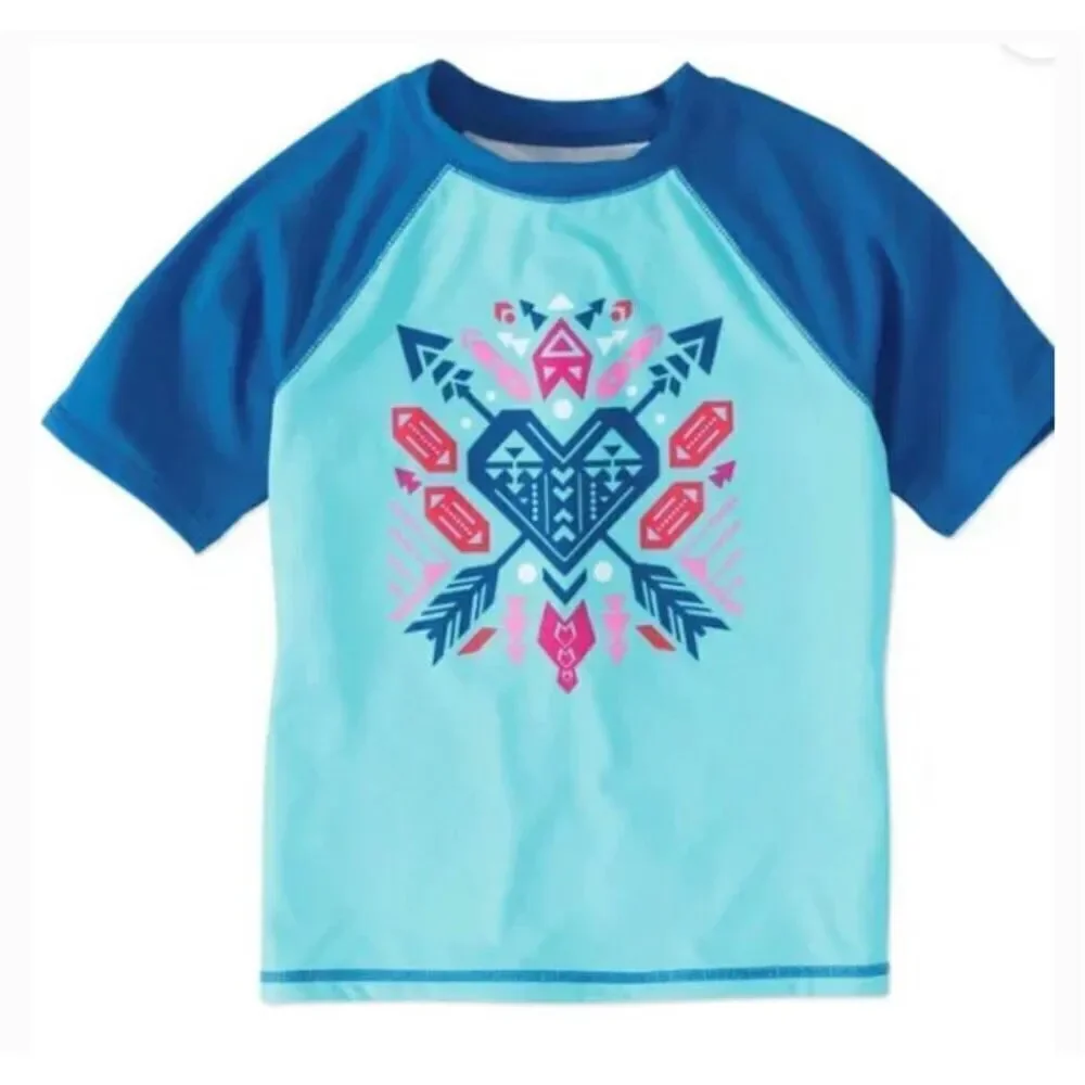 Girls Wonder Nation Tribal Rash Guard Swim Shirt - Sz M 7/8